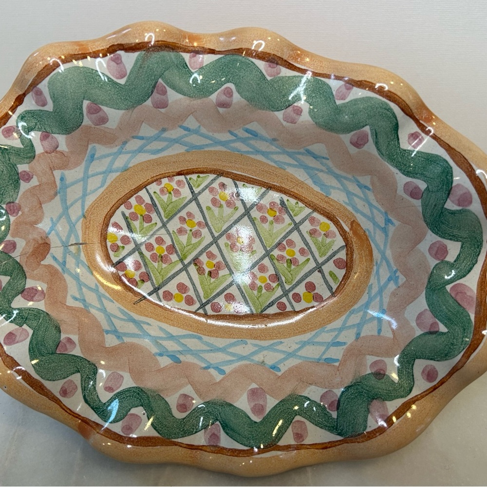 Mackenzie Childs Original Colorful Hand-Painted Ceramic Trinket Dish
